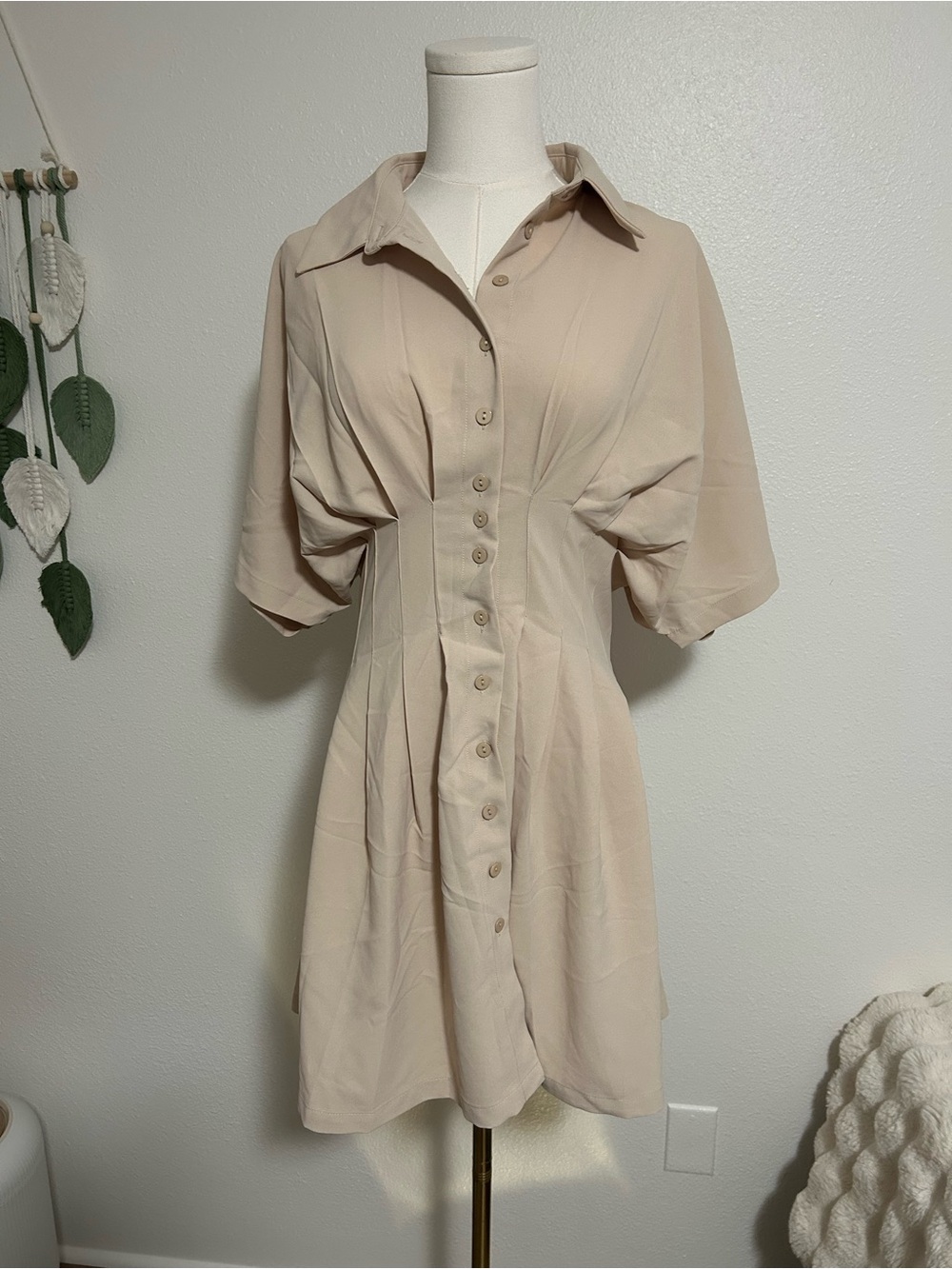 Cupshe Beige Button-Front Level Up Mini Dress